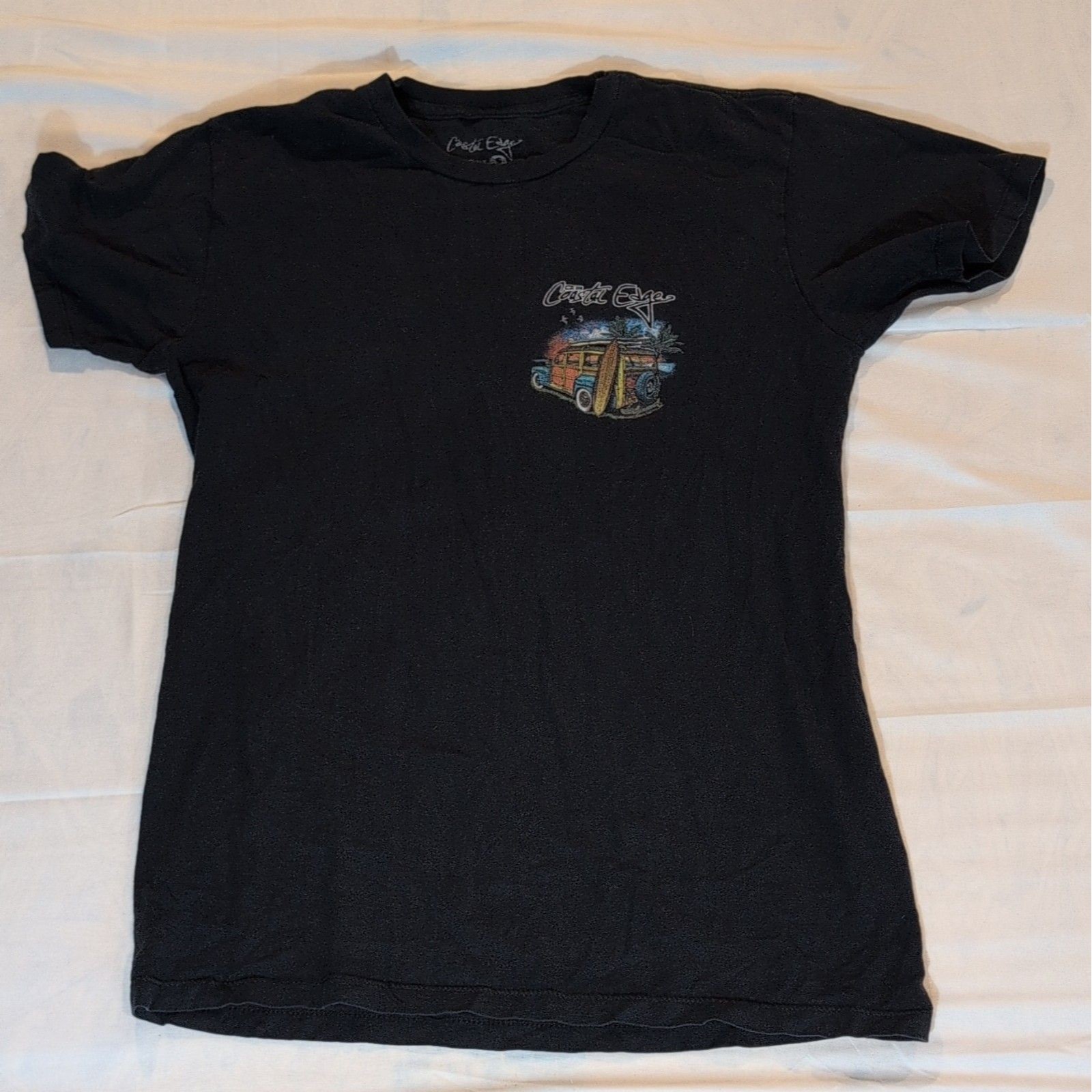 Coastal Edge Mens S Black Cotton Knit Crew Neck Short Sleeve Surf Beach Tee — image 3 of 6